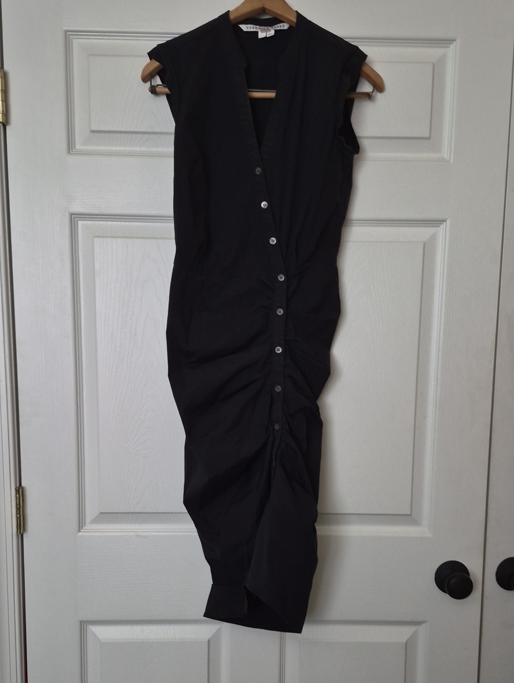 Veronica Beard Black Button-Front Ruched Midi Dress